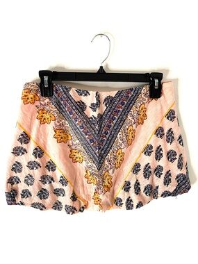 Free People Pink Paisley Boho Mini Skirt Flare Ruffle Printed